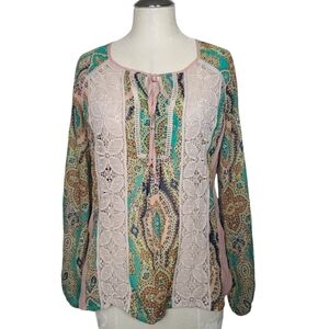 Anthropologie Meadow Rue Peasant Boho Floral Crochet Lace Long Sleeves Blouse S